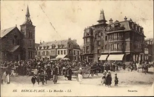 Ak Berck Plage Pas de Calais, Markt