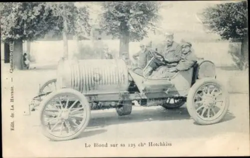 Ak Le Blond auf seinem 125 PS starken Hotchkiss, Automobile