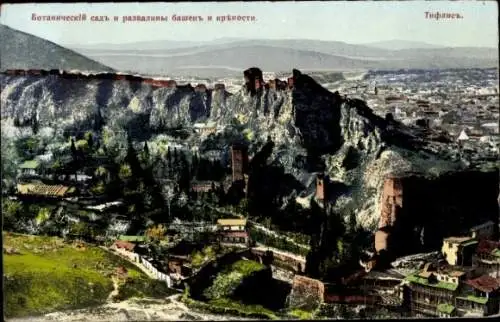 Ak Tiflis Georgien, Panorama, botanischer Garten, Festung, Ruinen