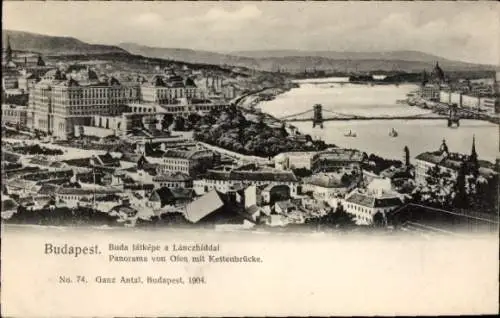 Ak Budapest Ungarn, Panorama von Ofen mit Kettenbrücke