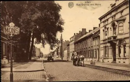 Ak Nimy Hennegau Wallonien, Rue Grande in Richtung Mons