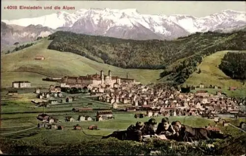 Ak Einsiedeln Kanton Schwyz Schweiz, Panorama, Alpen, Kloster