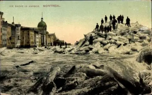 Ak Montreal Québec Kanada, Ice Shove in Harbour, Im Hafen aufgetürmtes Eis, Winter