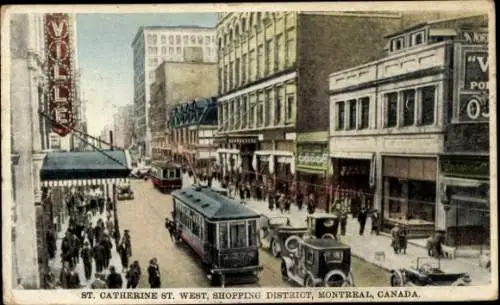 Ak Montreal Quebec Kanada, St. Catherine Street, Straßenbahn