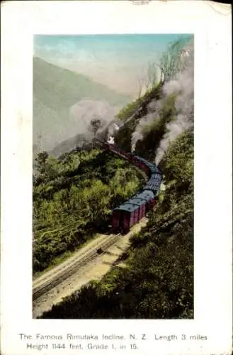 Ak Neuseeland, Dampflok in Fahrt, Rimutaka Incline