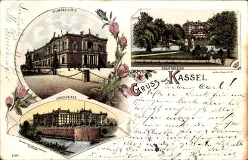 Litho Kassel in Hessen, Bildergalerie, Drahtbrücke, Justizpalast