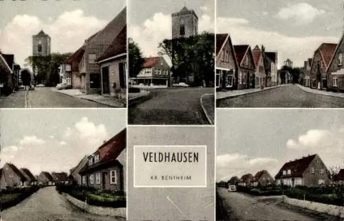 Ak Veldhausen Neuenhaus in Niedersachsen, Kirche, Straßenpartien, Siedlung