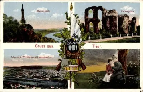 Ak Trier an der Mosel, Mariensäule, Kaiserpalast, Liebespaar, Weißhauswald