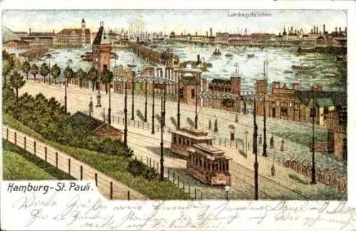 Litho Hamburg Mitte St. Pauli, Landungsbrücken