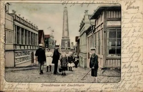 Ak Borkum, Strandstraße mit Leuchtturm