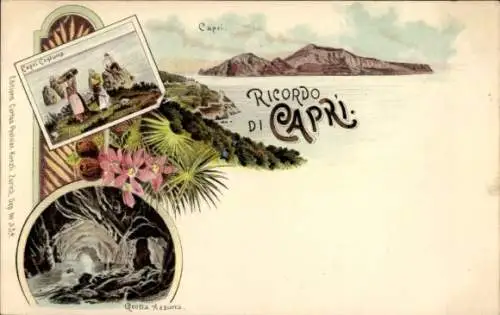 Litho Capri Neapel Campania, Grotta Azzurra, Frauen in Tracht
