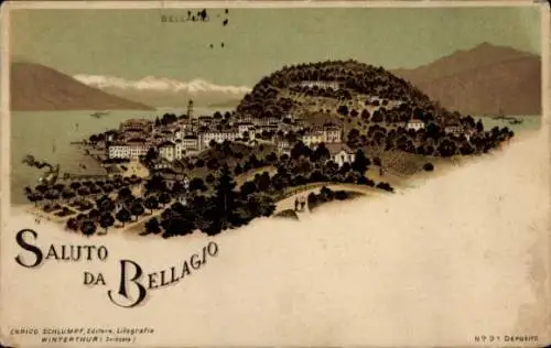 Litho Bellagio Lago di Como Lombardia, Ortschaft mit Landschaftsblick
