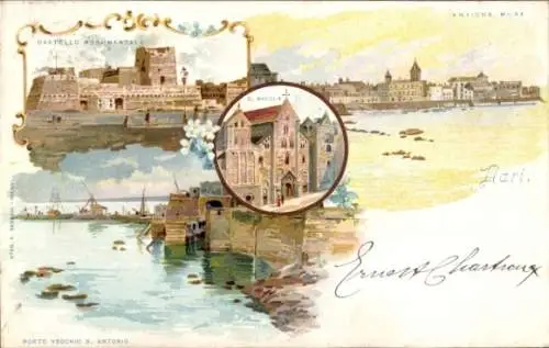 Litho Bari Puglia, Castello Monumentale, S. Nicola, Porto Vecchio