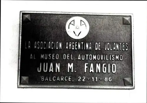 Foto Balcarce Argentinien, Juan Manuel Fangio Museum 1990