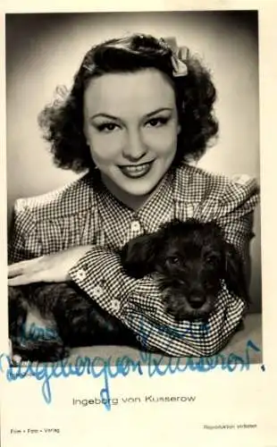Ak Schauspielerin Ingeborg von Kusserow, Portrait, Rauhaardackel, Autogramm