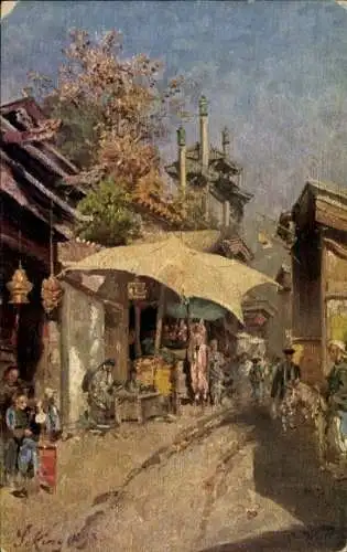 Künstler Ak Wuttke, C., Peking China, Straße, Händler