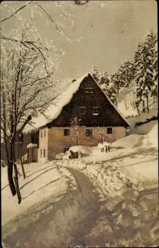 Ak Nenke & Ostermaier Serie 271 Nr 4237, Erzgebirge im Winter, Bei Moldau