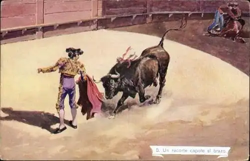 Ak Bullfight, Ein ausgeschnittener Umhang am Arm