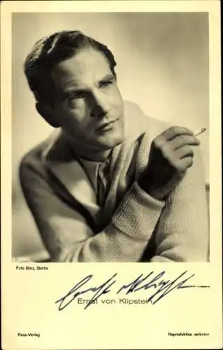 Ak Schauspieler Ernst von Klipstein, Portrait mit Zigarette, Ross Verlag A 3328 1, Autogramm