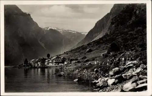 Ak Gudvangen Norwegen, Panorama, Uferpartie