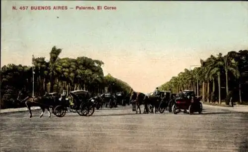 Ak Buenos Aires Argentinien, Palermo, El Corso, Kutschen