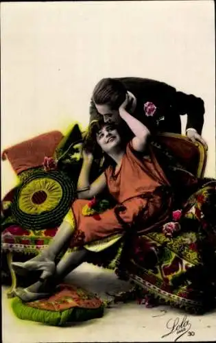 Ak Liebe, Amor, Liebespaar, Kuss, Glück