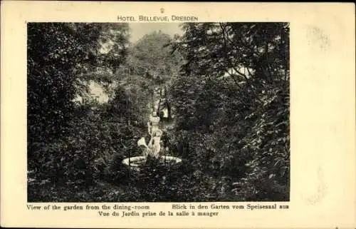Ak Dresden Altstadt, Hotel Bellevue, Garten, Blick vom Speisesaal