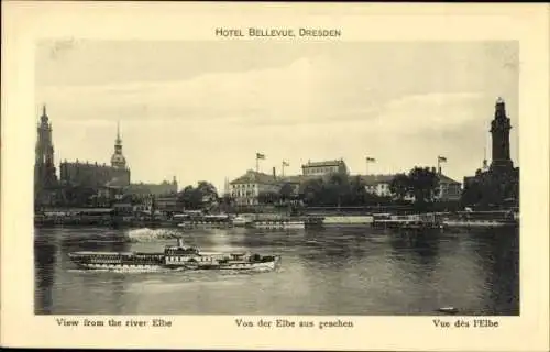 Ak Dresden Altstadt, Hotel Bellevue, Teilansicht, Blick von der Elbe aus