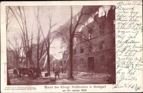 Ak Stuttgart in Württemberg, Brand des Könlg. Hoftheaters am 20. Januar 1902