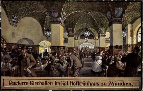 Künstler Ak Quidenus, Fritz, München Bayern, Hofbräuhaus, Parterre Bierhallen