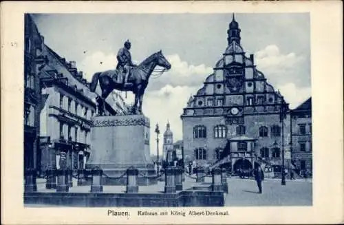 Ak Plauen im Vogtland, Rathaus, König Albert-Denkmal