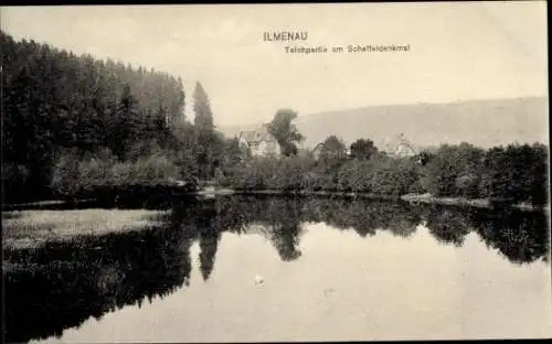 Ak Ilmenau in Thüringen, Teich, Scheffeldenkmal