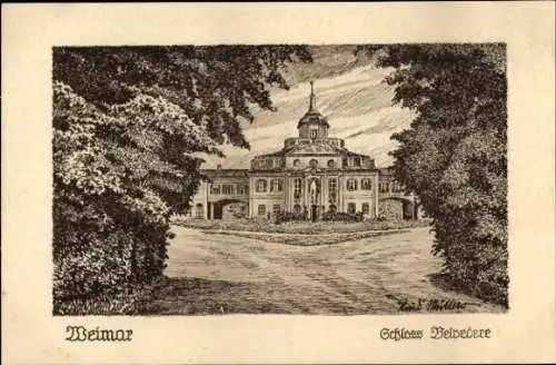 Künstler Ak Müllers, Rudi, Weimar in Thüringen, Schloss Belvedere, Vorderansicht, Blättertor