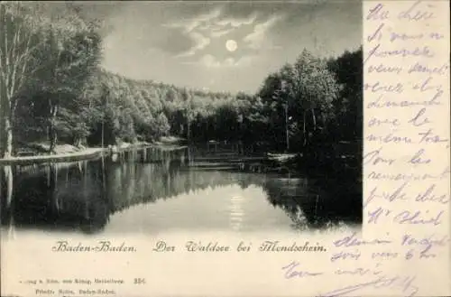 Ak Baden Baden am Schwarzwald, Waldsee, Mondschein