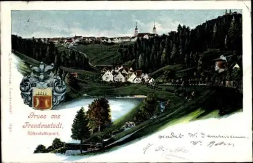 Litho Freudenstadt im Nordschwarzwald, Panorama, Wappen