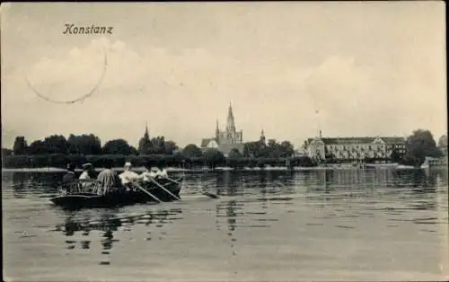 Ak Konstanz am Bodensee, Ruderboot, Blick vom Wasser