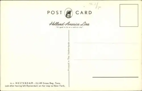 Ak Dampfer MV Westerdam, Holland America Line, HAL