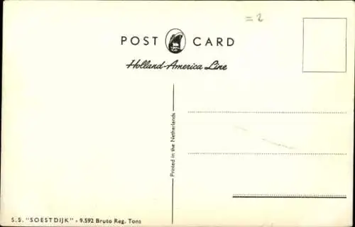 Ak Dampfer SS Soestdijk, Ansicht Backbord, Holland America Line, HAL