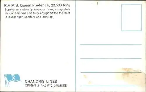 Ak Dampfer Queen Frederica, Chandris Lines