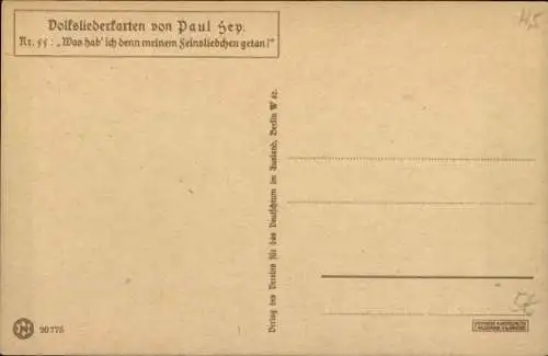 Lied Künstler Ak Hey, Paul, Was hab ich denn meinem Feinsliebchen getan, Volksliederkarte Nr. 55