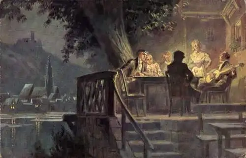 Lied Künstler Ak Hey, P., An den Rhein, an den Rhein, Volksliederkarte Nr. 32