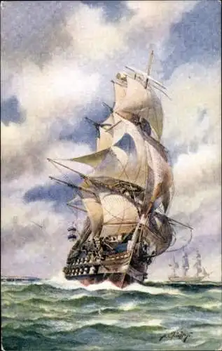 Künstler Ak Two-decked Line of Battleship