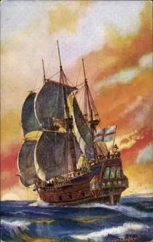 Künstler Ak Segelschiff Mayflower