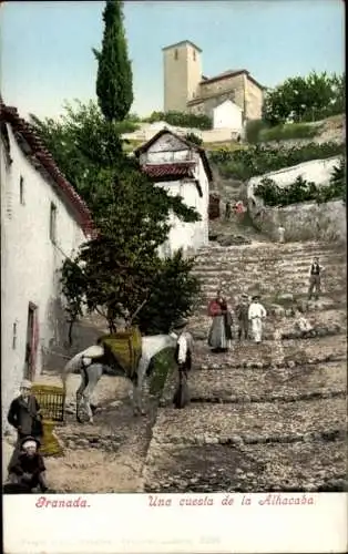 Ak Granada Andalusien Spanien, una cuesta de la Alhacaba