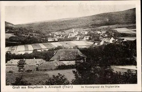 Ak Siegelbach Arnstadt in Thüringen, Panorama mit Triglismühle im Vordergrund