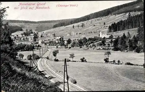 Ak Manebach Ilmenau in Thüringen, Manebacher Grund mit Blick auf Ort