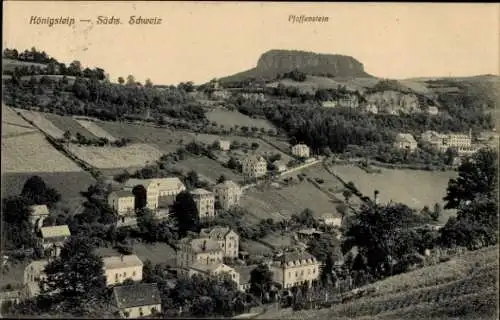 Ak Königstein an der Elbe Sächsische Schweiz, Teilansicht mit Pfaffenstein