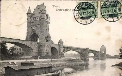 Ak Worms am Rhein, Ernst Ludwig Brücke
