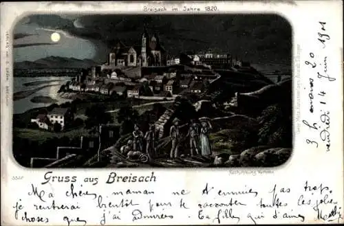 Ak Breisach am Oberrhein, Breisach im Jahre 1820, Mondschein