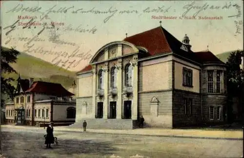 Ak Sainte Marie aux Mines Markirch Elsass Haut Rhin, Stadttheater, Städtische Badeanstalt